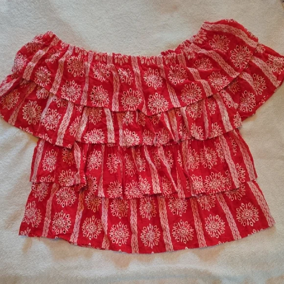 SEEN N BE SEEN 2X EMBROIDERED TIERED BLOUSE ROMANTIC WHIMSY FLORAL TOP SO GOOD!! - Picture 3 of 9